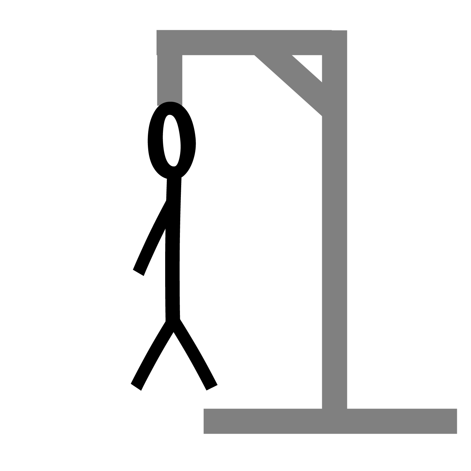 Hangman gallows with head, body, 2 legs, and 1 arm